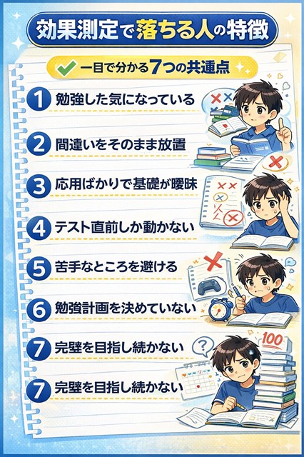 効果測定 落ちる人 特徴