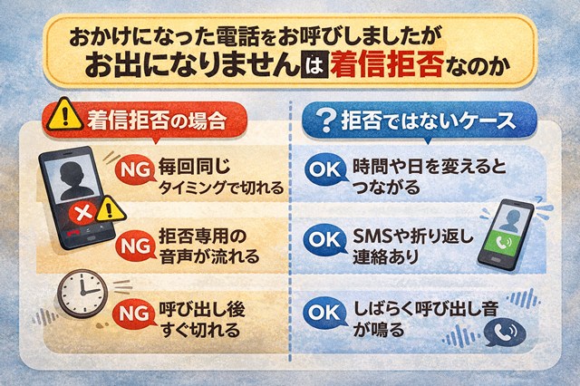おかけになった電話をお呼びしましたがお出になりません