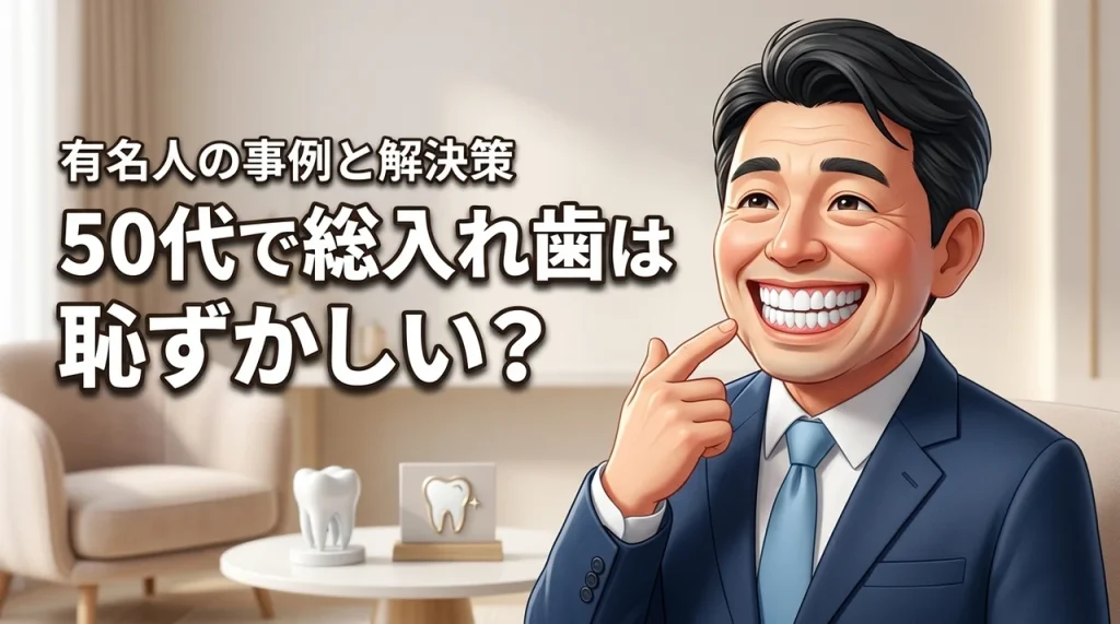 50代で総入れ歯は恥ずかしい？有名人の事例と入れ歯がバレない解決策を紹介（記事のアイキャッチ画像）