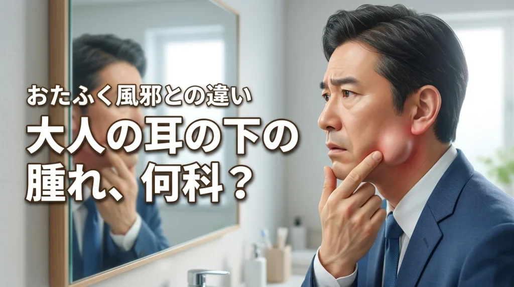 耳の下に腫れが急に出た大人は何科に行くべき？おたふく風邪との見分け方（記事のアイキャッチ画像）