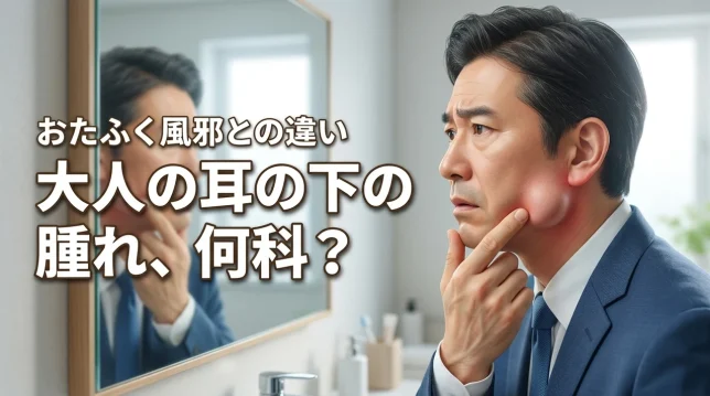 耳の下に腫れが急に出た大人は何科に行くべき？おたふく風邪との見分け方（記事のアイキャッチ画像）
